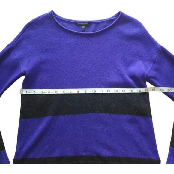 Eileen Fisher blue and black striped yak  and wool sweater - Picture 3 of 8